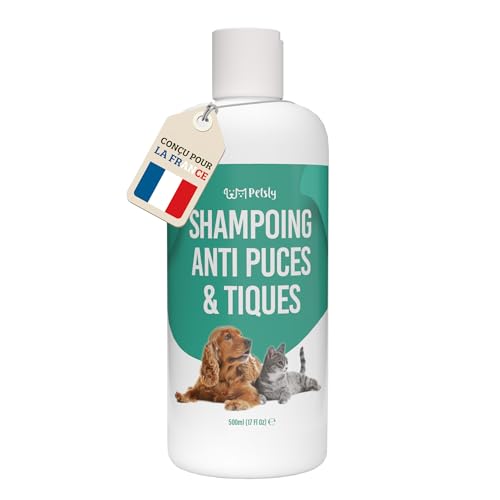 Petsly® Shampoing Anti Puces Chien Chat Chevaux -500ml- Élimine Puces & Tiques - pH Équilibré Peau Sensible, Nettoie, Apaise & Protège - Aloe Vera,...