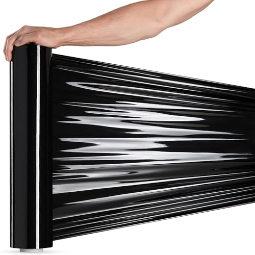 RAGO® Stretchfolie Schwarz 2 Stück I Möbelfolie 300m folie für möbel Hand Stretchfolie rollen I Palettenfolie Handfolie Wickelfolie I Verpackungsmaterial (40 x 9,5 x 9,5 cm) 1,85 kg I 300m Länge