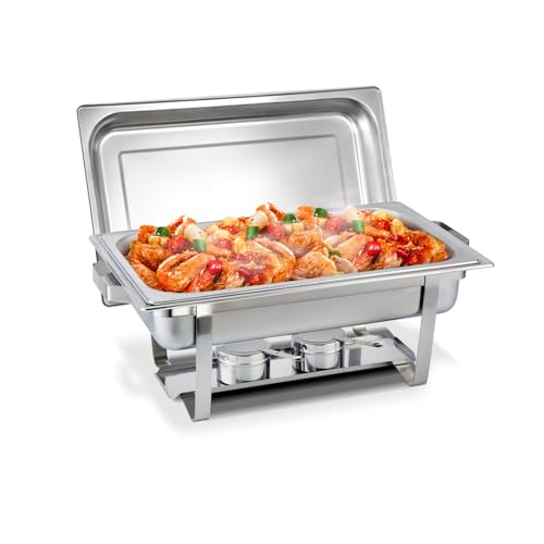 EASYROSE Chafing Dish Buffet Set 9L Chafers Full Size Food Warmer Buffet Server with Lid, Food Pan, Water Pan, Fuel Holder, Frame Stand for Parties Buffets Catering Events - 1pack