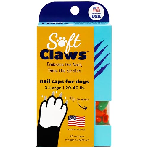 Image of Soft Claws Dog Nail Caps, 40 X-Large Nail Caps, Made in USA - Vet Developed, Safe & Non-Toxic Easy to Apply Claw Covers | Protects Furniture & Skin, Green and Red
