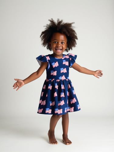 Image of Unique Baby Girls' Short Sleeve Everyday Printed Dresses for Kid and Toddler, Sizes 2T-12Y