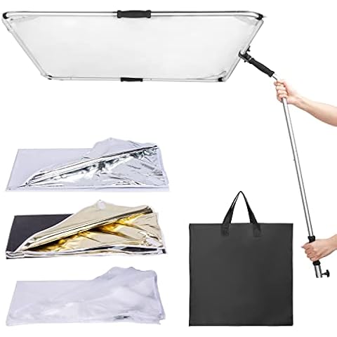Fomito Portable Hand-held Scrim Flag 39x39 inch / 100x100cm Light Reflector Panel Kit with Assemblable Frame, Diffusion Gold & Black, Silver & White Cover