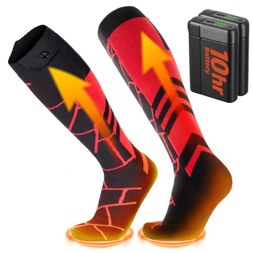 SURGOAL 8000mAh*2 Heated Socks, Up to 10-Hour Battery Runtime Rechargeable Electric Socks | Cold Weather Foot Warmer Socks for Men Women | Outdoor Hunting Skiing Camping Hiking, Non-APP Control