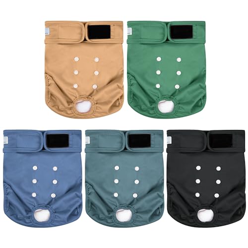 Image of Dog Diapers 5 Pack,Washable Female Diaper for Doggie,Highly Absorbent Dog Diaper,Adjustable Leakproof Puppy Diapers Skirt for Heat,Incontinence,Period Doggy Nappies