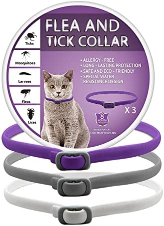 Pets4Luv Flea and tick Collar for Cats, Cat flea Collar, Antiparasitic Collar for Cats, Protection for 8 Months, one Size fits All Cats, Adjustable and Waterproof, 3PCS