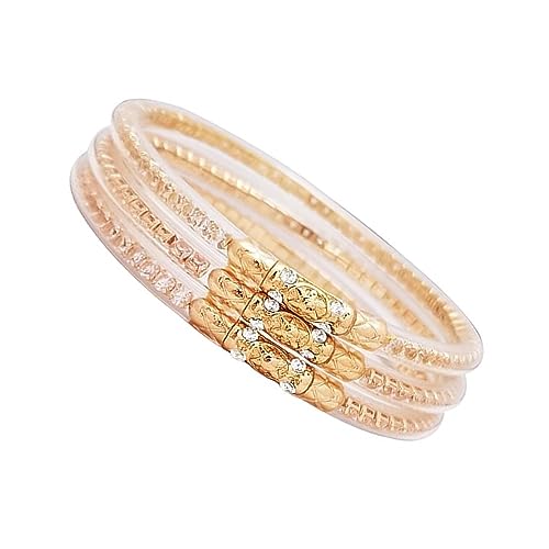 3pcs Crystal Jelly Silicone Bracelets Set Shine Jelly Rhinestone Silicone Filled Bangles Bracelet for Women Men