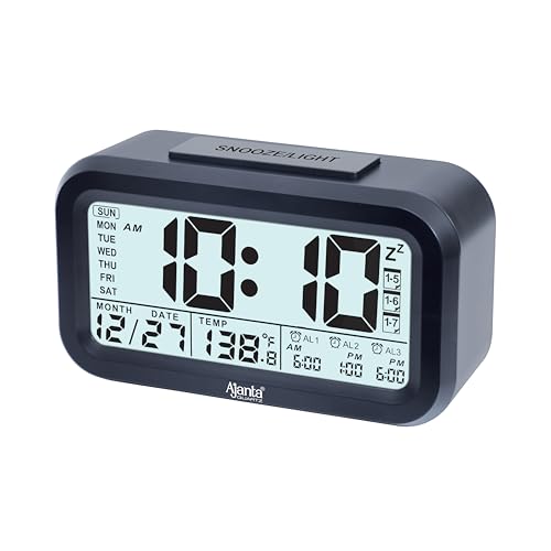 Image of Ajanta Stylish Digital Alarm Clock Black LCD-150 | Luxury Tabletop Clock with One-Click Backlight, Temperature, 3 Alarms