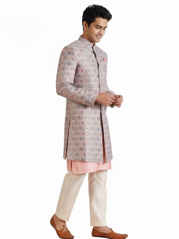 Men’s Kurta Sherwani Trouser Set – Printed Silk Blend Traditional Outfit for Men - Festive & Wedding Ethnic Wear - Elegant & Comfortable-image-28