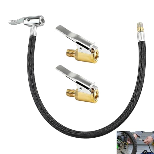 3 Piezas Juego de Extensión de Válvula, Manguera Inflador Neumáticos de 40 cm con 2 Adaptadores 8 mm y Conector Palanca, Kit Flexible Aire para Inflador, Compresor Coche Moto Bicicleta Camión Remolque