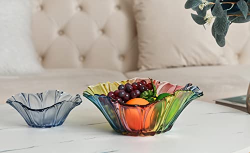 Yitongda 2-Pack 11.8-Inch, 7.5Inch Glass Fruit Bowl High-Grade Crystal Glass Colorful Fruit Candy Snack Bowl,Fruit Vegetables Basket Bowl,Art Glass Bowl Flower-Shaped,Cool Design #TOP5