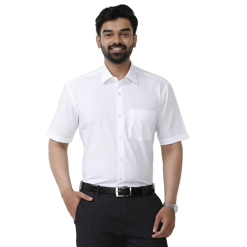 uathayam White Beauty Cotton Half Sleeve Solid Trending White Formal Shirt for Men Pack of 1-picture-51