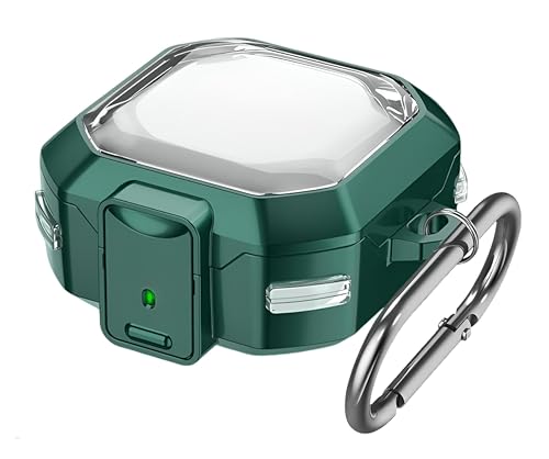 Image of Transparent Lock Armor Case Cover for Samsung Galaxy Buds 4 and 4 Pro, Clear, Shockproof with Heavy Duty Carabiner (Green, Transparent Armor Lock)