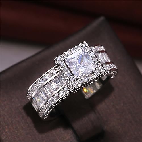 925 Sterling Silver Shiny Full Diamond Gemstone Ring Cubic Zirconia Rings CZ Diamond Multi Row Ring Eternity Engagement Wedding Band Ring for Women (US Code 9)3
