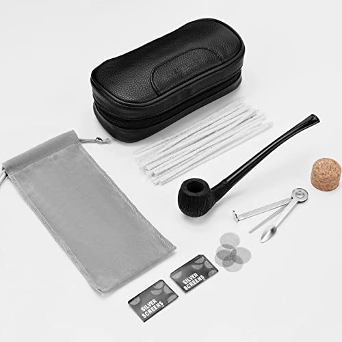 Joyoldelf Smoking Pipe, Briar Tobacco Pipe With Leather Tobacco Pipe Pouch, Churchwarden Pipe With A Metal Pipe Filter, Pipe Screens, Pipe Cleaners And Smoking Accessories #TOP4