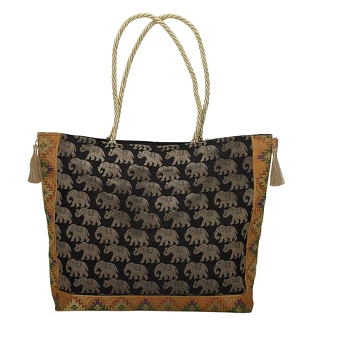 Image of Designer Ethnic Handmade Brocade Silk Tote Bag For Women's Shoulder Bag Shopping Bag For Girls 16 Inch