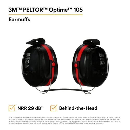 Image of 3M PELTOR Hearing Protection Optime 105 Earmuffs, E-A-Rfit Compatible, Assembly, Sanding, Grinding