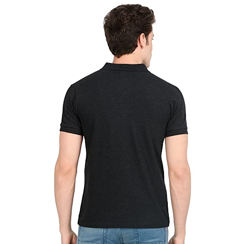 Image of AWG ALL WEATHER GEAR Men's Cotton Regular Fit Solid Polo Neck T-Shirt Navy Blue Melange