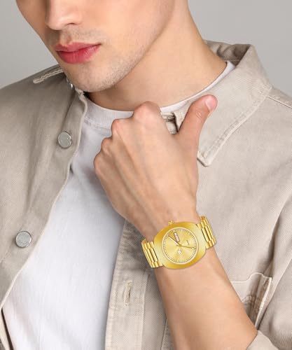 Image of Shocknshop Analog Round Day & Date Functioning Gold Stainless Steel Wrist Watch for Men Boys -WCH142