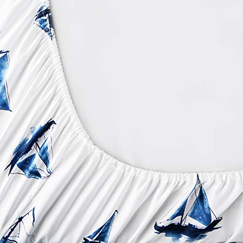 Driftaway Harbor Sailboat Ocean Printed Pattern Extra Soft Bed Sheet Set Navy 4 Piece Queen Set #TOP5