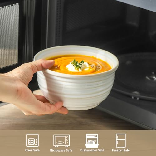 Hasense Cereal Bowls, 20 Ounce Soup Bowls Set of 6, Ceramic Deep Bowl for Kitchen, Perfect for salad Pasta Dessert Oatmeal, Dishwasher and Microwave Safe, Clay-Infused White by HASENSE - Used condition - Image 5