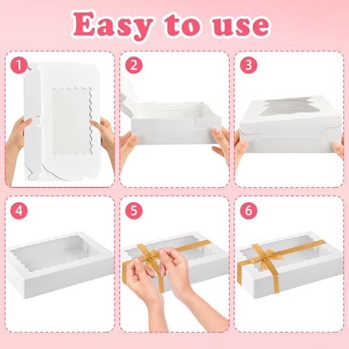 JOYSKY 12 Pack White Cake Box Loaf Cake Box Brownie Boxes Cookie Boxes 30.5 X 20.3 X 6.5cm (12"x 8"x 2.5") Bakery Boxes with Window Suitable for Wedding Party Birthday Christ - Image 3