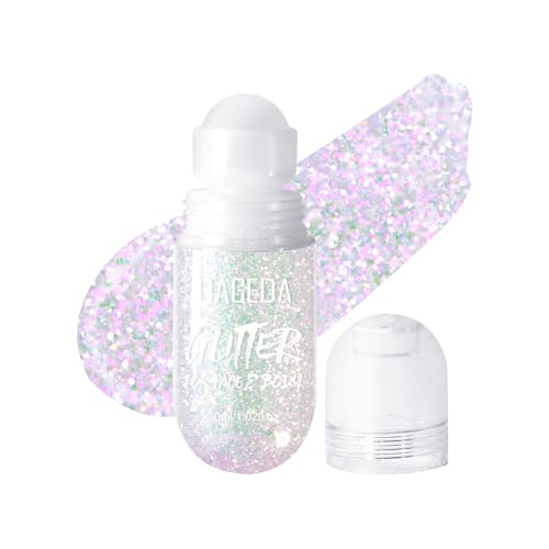 Image of DAGEDA Body Glitter Gel, Roll-on Face Glitter for Mermaid Makeup Festival Rave Accessories, Holographic Hair Glitter Gel,Body Shimmer Halloween Makeup for Rave Party (Sparkling Pink)