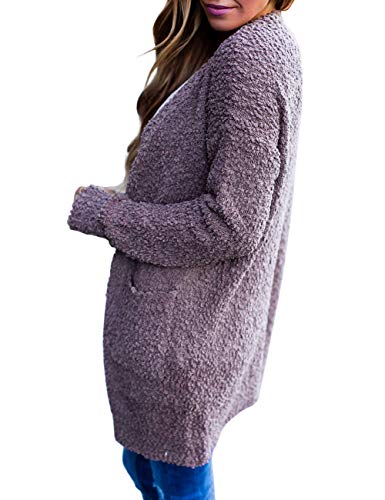 MEROKEETY Women's Long Sleeve Soft Chunky Knit Sweater Open Front Cardigan Outwear with Pockets