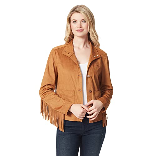Jessica Simpson Women's Taya Faux Suede Fringe Jacket, Caramel Cafe, Medium #TOP17