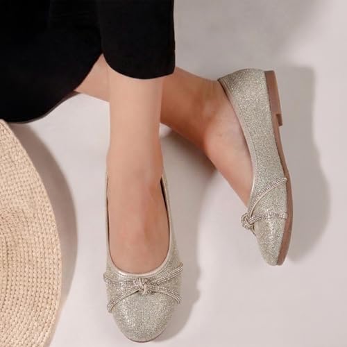 Image of toothless Kids Girls Belly Shoes | Shimmer Ballerinas with Rhinestone Detail | Comfortable Slip-On Ballet Flats, Festive Occasions & Weddings