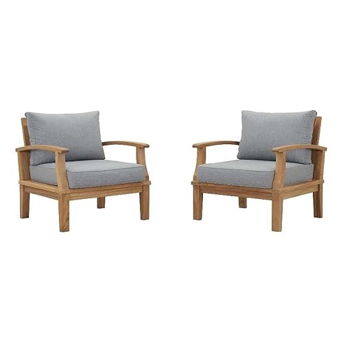 Modway EEI-1819-NAT-GRY-SET Marina Premium Grade A Teak Wood Outdoor Patio