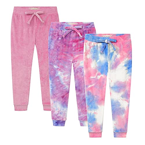Image of BTween Girls 3 Pack Velour Jogger Pant Set Solid, Tie Dye or Camo Sweatpants for Girls