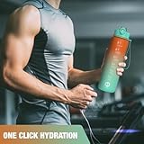 HOMEEX 1L (32oz) Motivational Water Bottle, BPA-free Sports Water Bottle with Time Marker - Quotes - One-Click Technology Ideal for Jogging, Hiking, Office, School, Adults, Children (Blue & Green) - Image 7
