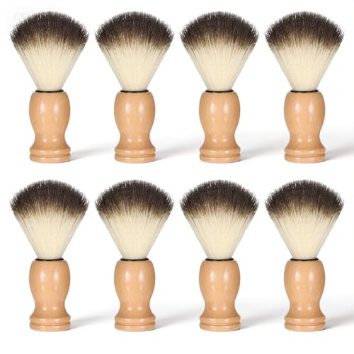 IMengjbang 8 Pcs Men Shaving Brush for Wet Shave, Professional Salon Tools Comfortable Wood Handle Hand Crafted Shaving Brush Soft Bristle Shave Brushes Handmade Nylon Hair Brushes for Bearded Man
