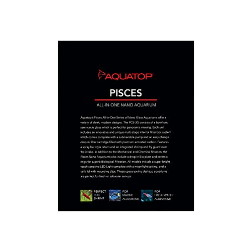 Aquatop Pisces Bullet Shaped Glass Aquarium, 5 Gallons, 53Gph – Nano Aquarium Kit, For Salt & Freshwater Fish Tanks, Touch Sensitive Led Light, All In One Tank With Filter #TOP2