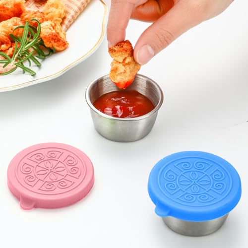 Image of HASTHIP 2Pcs 40ML Salad Dressing Container, Stainless Steel with Lids | Leak Resistant Carry, Reusable Stainless Steel, Chutney Box for Tiffin, Ketchup Box for Kids Tiffin, Lunch Salad Portions