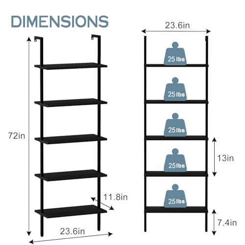 aboxoo-Ladder-Shelf-Open-5-Tier-Bookshelf-Wall-Mounted-Black-Wood-Bookcase-Storage-Rack-Open-Industrial-Modern-Plant-Stand-Utility-Organizer-Bookcase-Metal-Frame-Furniture-Office-Bedroom