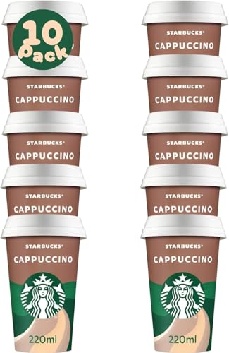 Pack Café Frío Listo para Tomar | Starbucks Pack de Vasos de Café Listo para Bebe - 10 Vasos x 220ml (Pack 10 x 220ml, Caramel Macchiato) (Cappuccino)