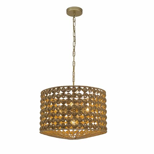Modern Handmade Rattan Pendant Light Coastal Boho 4-Light 20 in.