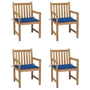 KTHLBRH KTHLBRH Gartenstühle 4 STK. mit Königsblauen Kissen Massivholz Teak, Terrassenstühle Outdoor-Stühle Balkonstühle Freizeitstühle für Terrassen, Gärten, Decks KTHLBRH KTHLBRH Gartenstühle 4 STK. mit Königsblauen Kissen Massivholz Teak, Terrassenstühle Outdoor-Stühle Balkonstühle Freizeitstühle für Terrassen, Gärten, Decks