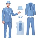 AMNPOLEN Men Lloyd and Harry Costume Blue Suit Orange Tuxedo Coat Hat Bow Tie 90s Movie Halloween Cosplay Outfit (Blue, Medium)