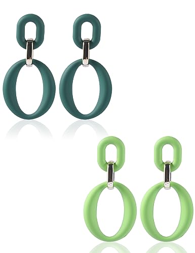 2 Pairs Chunky Gold Hoop Earrings for Women, Acrylic Oval Hoop Statement Drop Stud Earrings 70s Earrings Summer Trendy Earrings for Women, Acrylic, acrylic