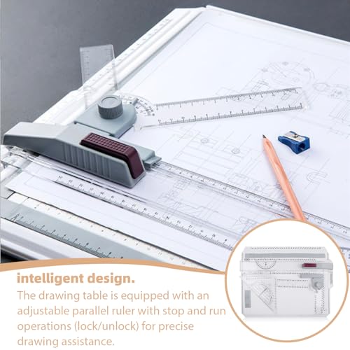 Zeichenbrett A4, DIN Zeichentisch mit Schiebelineal, Multifunktionaler Zeichenplatte Paralleler Bewegung Winkelverstellbarem Messsystem für Office Arbeiten Designer Ingenieure Studenten Studium