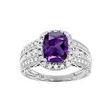 CTIEIP 9K 14K 18K Gold 1/2 Cttw Diamond and Cushion Amethyst Engagement Ring for Women 2 Carat Cushion Cut Halo Amethyst Ring with Diamonds for Her