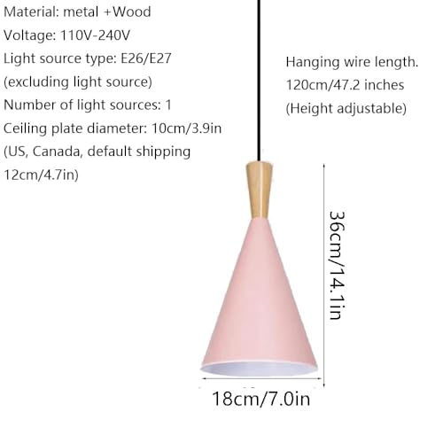 Lámpara colgante amarilla de metal con casquillo E27 para mesa de comedor 3
