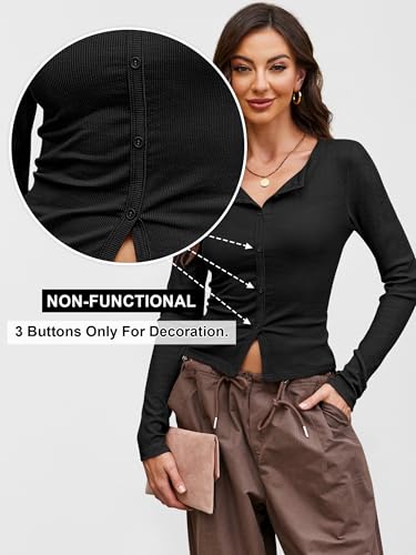 ANRABESS Women Long Sleeve Button Down Shirts Ribbed Knit Slim Fitted Crop Tops 2025 Fall Y2K Dressy Casual Trendy Outfits2