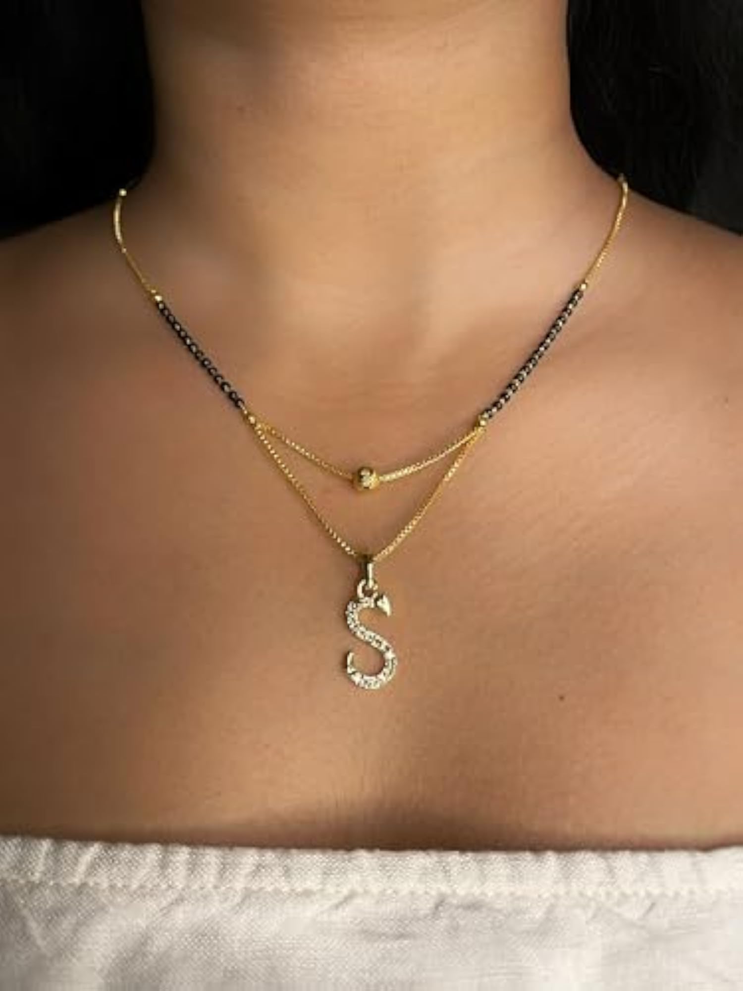 S Name Letter Diamond Attached Alphabet Pendant