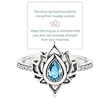 FUCK MY TRAUMA LOTUS RING, S925 Silver Lotus Flower High Polish Tarnish Resistant Zircon Inlaid Inspirational Ring Unique Lotus Ring Reminds You to Let Go of Your Trauma in a Playful Way No Mud No Lotus Ring Jewelry Gifts for Women Sisters（Blue 8）
