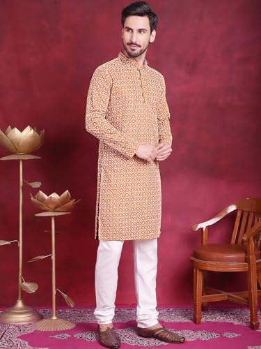 Image of Jompers Cotton Chikankari Embroidered Regular Fit Kurtas for Men