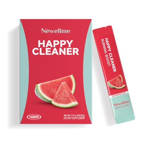 NEWELLME Happy Cleaner Gut Health Superfoods Powder, Watermelon Flavor, with Probiotic, Prebiotic & Plant-Based Fiber for Gut Balance, Bloating Relief, Vegan Sugar Free Drink Mix (14 Packets)