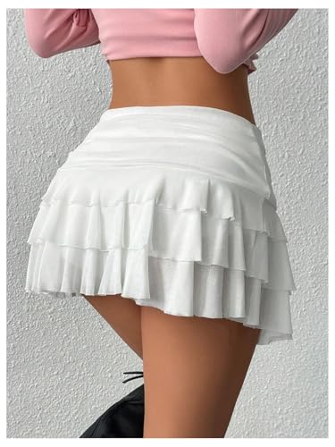 SHENHE Women's Low Rise Ruffle Mini Skirt Ruched Layered Flowy Y2k Coquette Short Skirt2